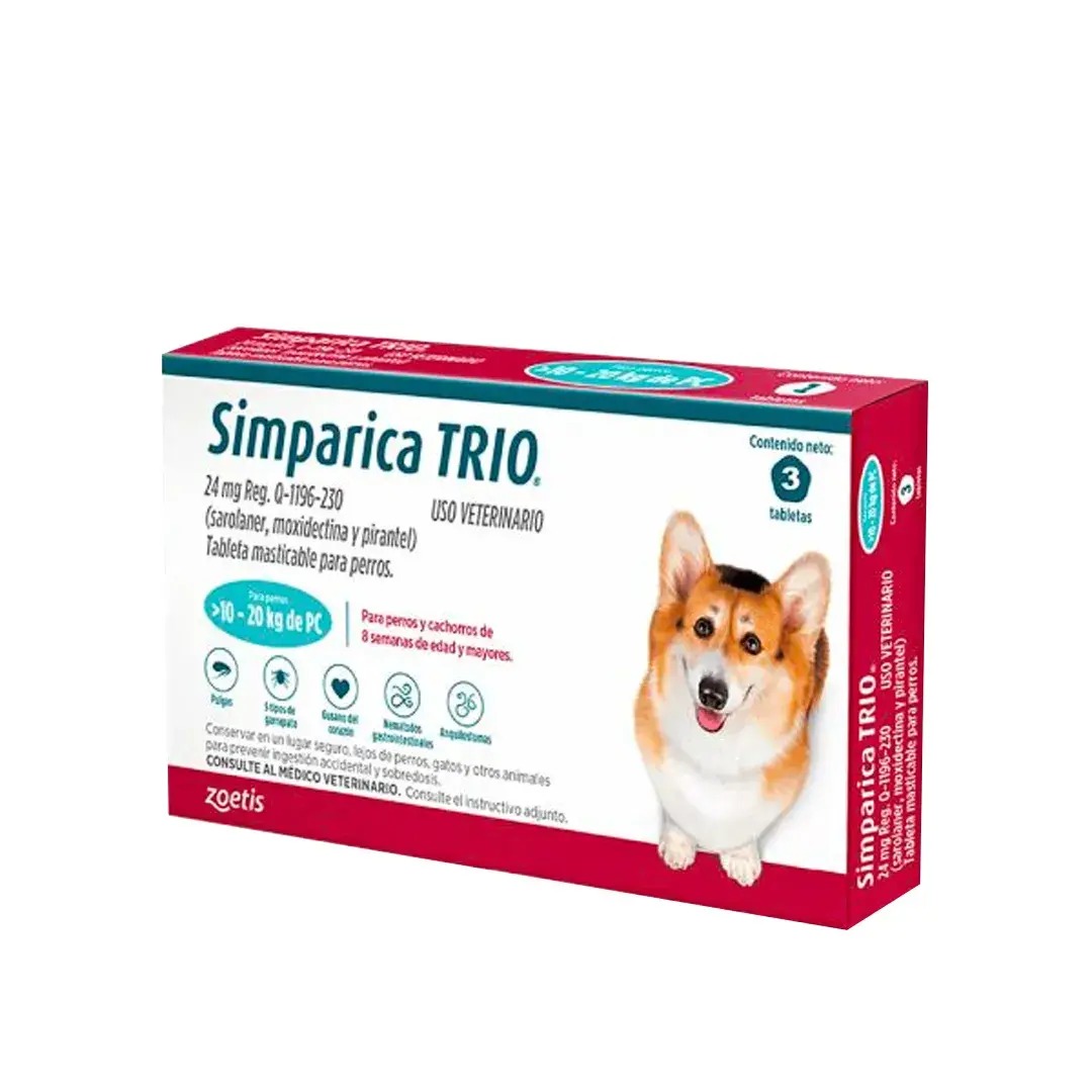 Simparica Trio 10 a 20kg (24 mg) 3 comp