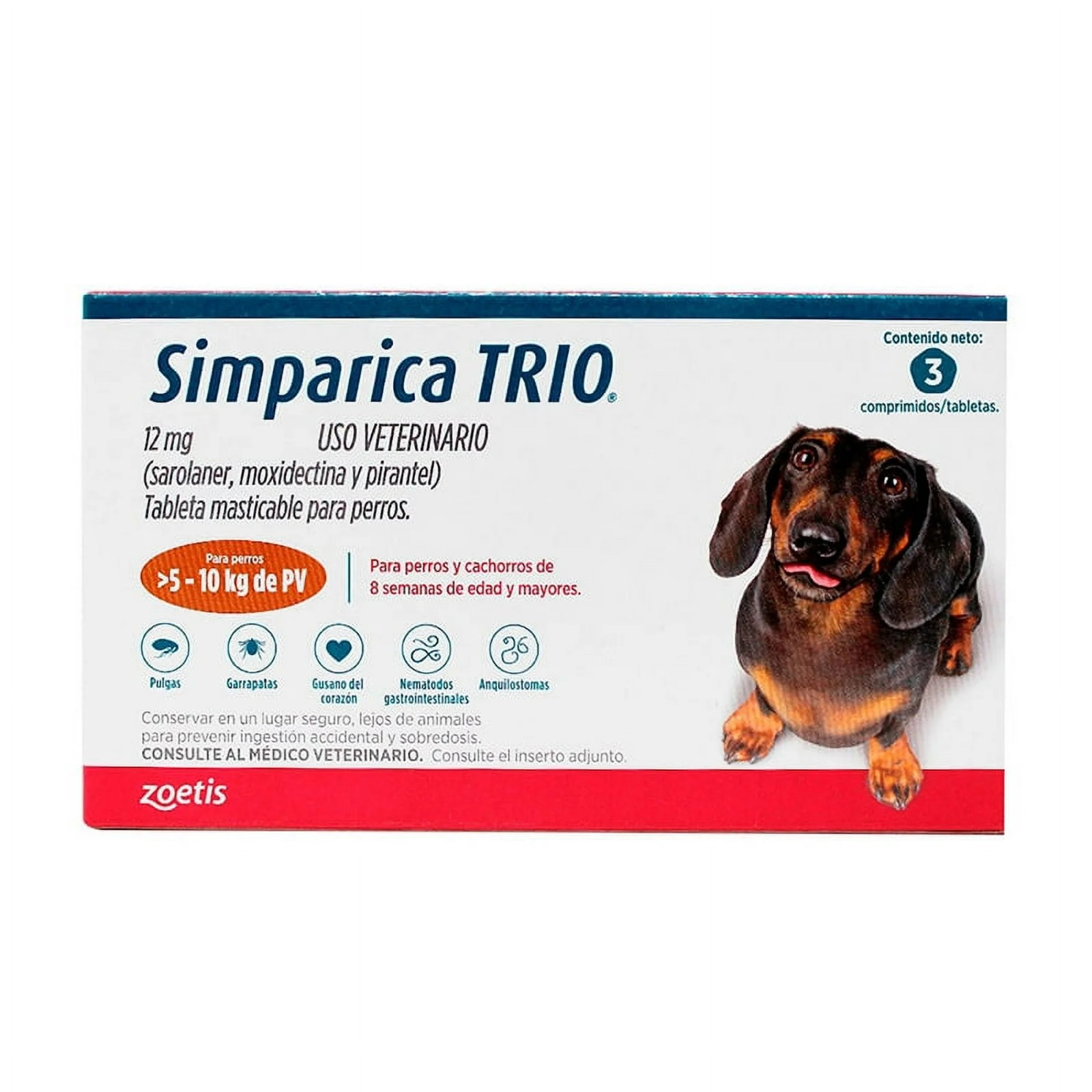 Simparica Trio 5 a 10kg (12 mg) 3 comp